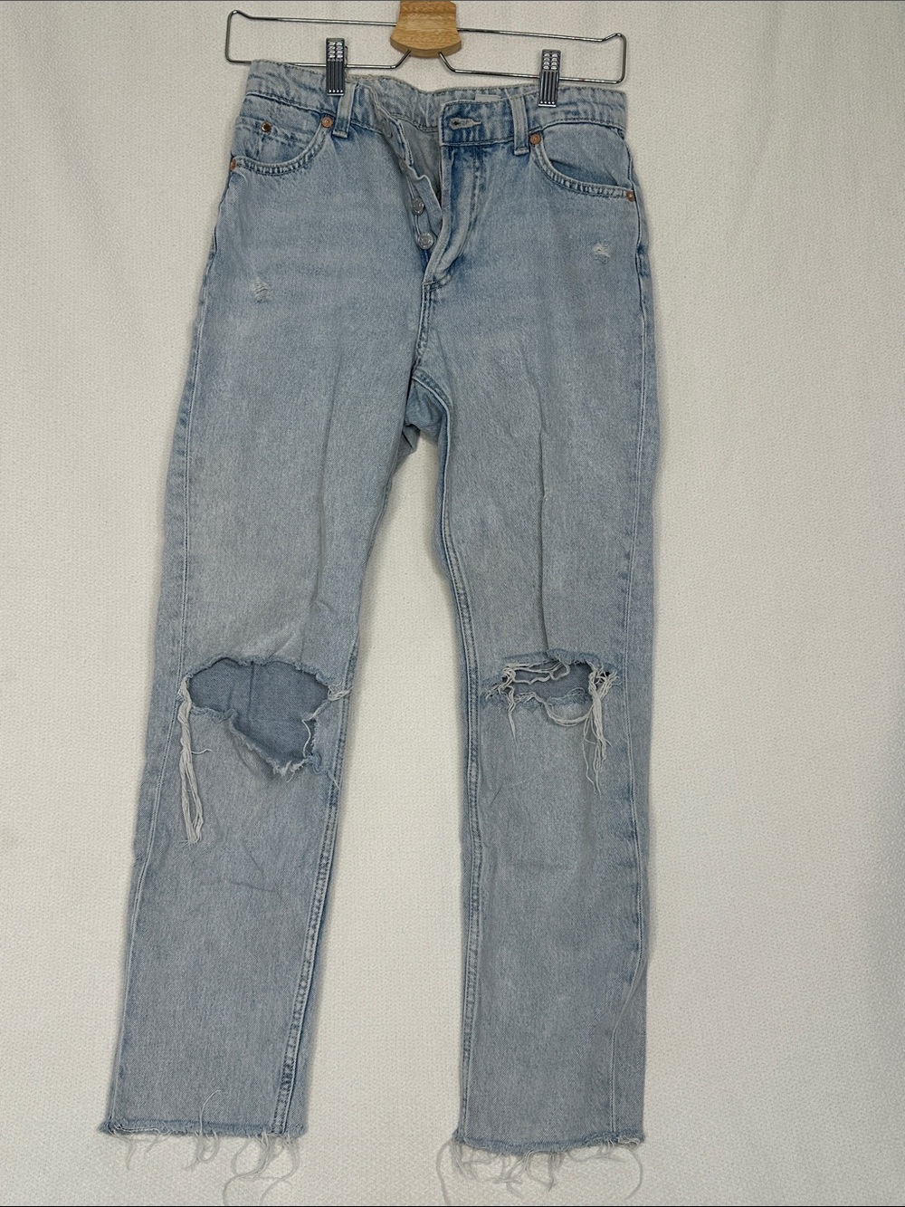 H&M Light Blue Distressed Straight-Leg Jeans